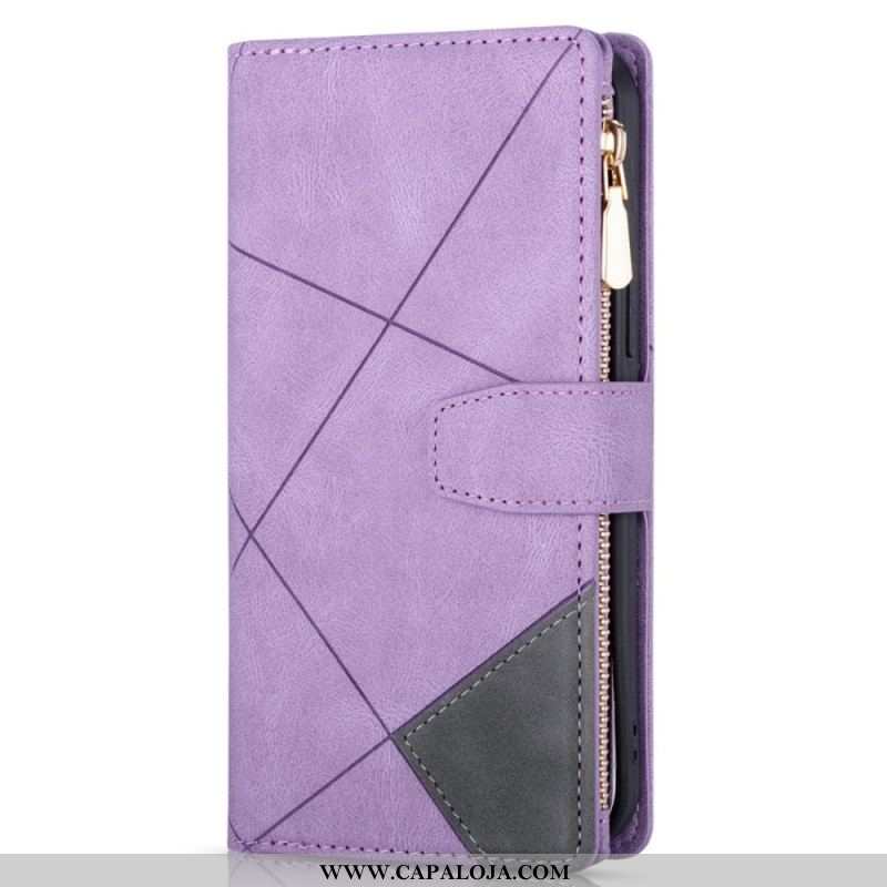 Capa Folio Para Samsung Galaxy S22 5G Bolso Com Zíper Gráfico Em Dois Tons