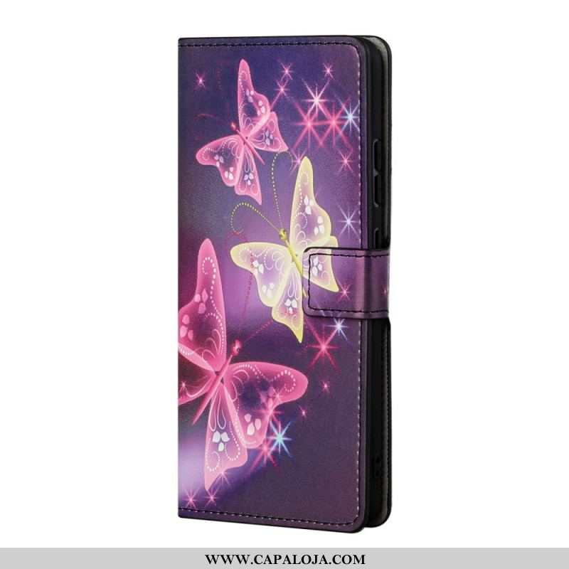 Capa Folio Para Samsung Galaxy S22 Plus 5G Borboletas E Flores