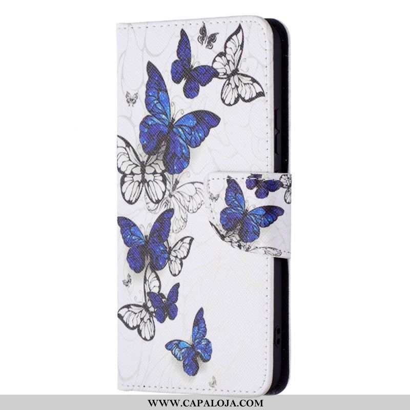 Capa Folio Para Samsung Galaxy S22 Plus 5G Borboletas Reis