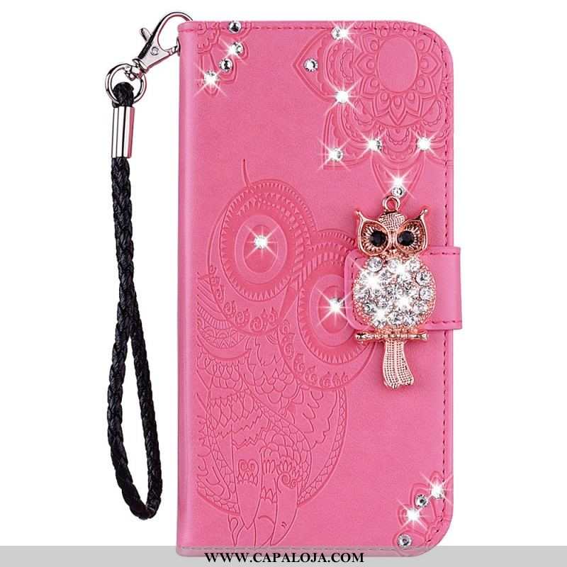 Capa Folio Para Samsung Galaxy S22 Plus 5G Coruja Mandala E Charme