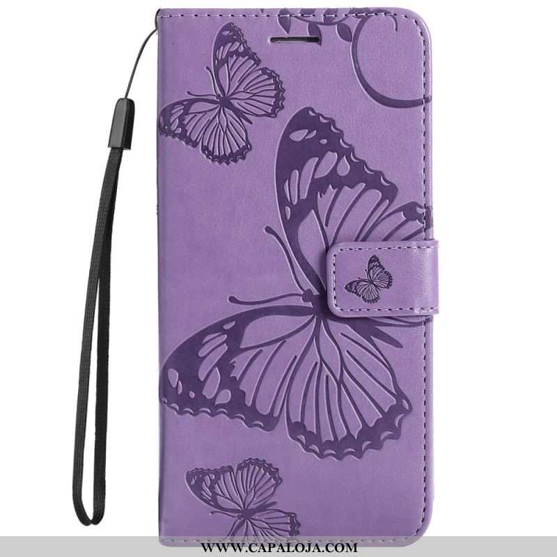 Capa Folio Para Samsung Galaxy S22 Plus 5G De Cordão Borboletas Gigantes