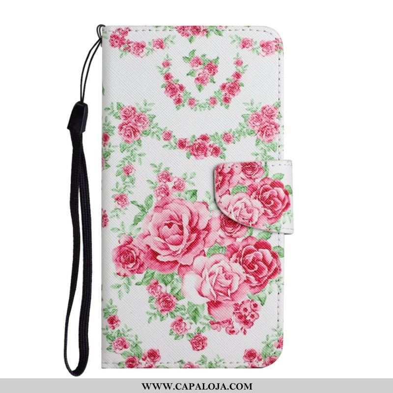 Capa Folio Para Samsung Galaxy S22 Plus 5G Flores Reais Da Liberdade