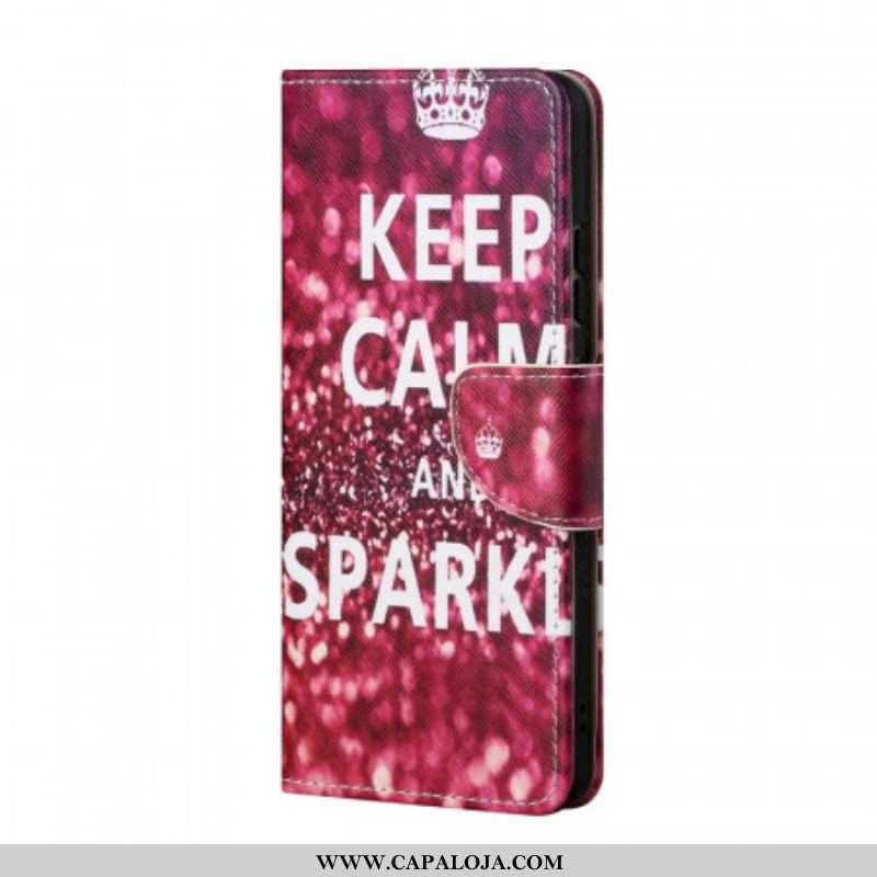 Capa Folio Para Samsung Galaxy S22 Plus 5G Mantenha A Calma E Brilhe