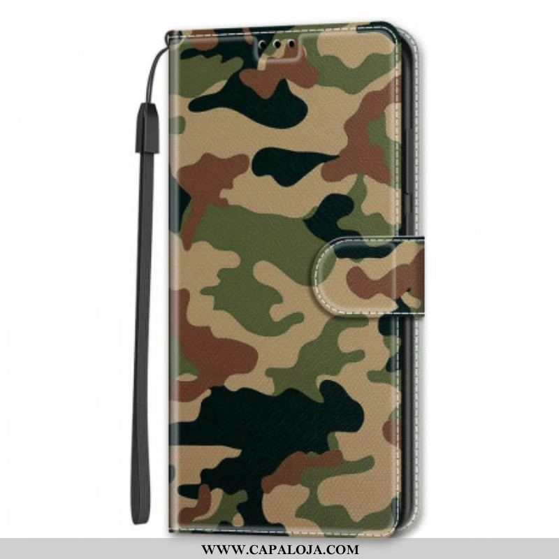 Capa Folio Para Samsung Galaxy S22 Ultra 5G Camuflagem Militar