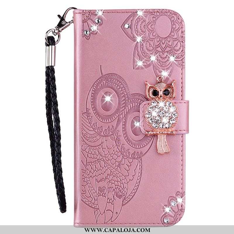 Capa Folio Para Samsung Galaxy S22 Ultra 5G Coruja Mandala E Charme