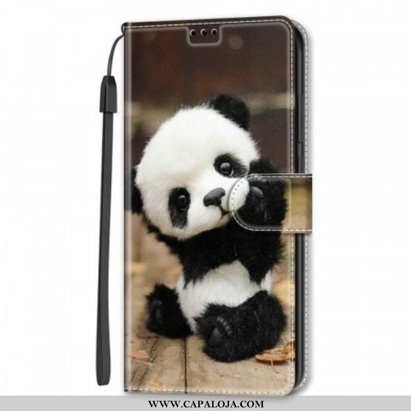 Capa Folio Para Samsung Galaxy S22 Ultra 5G De Cordão Brinque De Pequeno Panda Com Alça