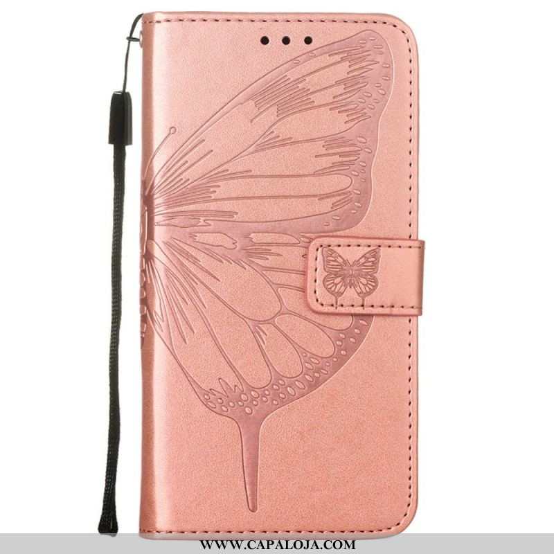 Capa Folio Para Samsung Galaxy S22 Ultra 5G Design De Borboleta Com Cordão