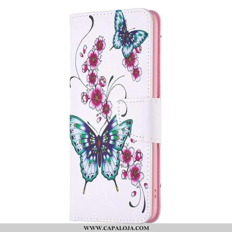 Capa Folio Para Samsung Galaxy S23 5G Declínio Borboletas