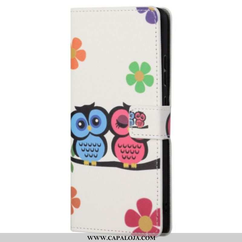 Capa Folio Para Samsung Galaxy S23 5G Par De Corujas