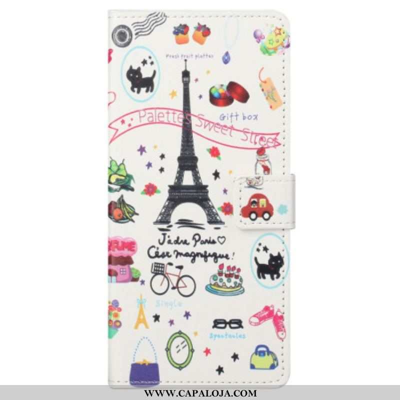 Capa Folio Para Samsung Galaxy S23 Plus 5G Eu Amo Paris