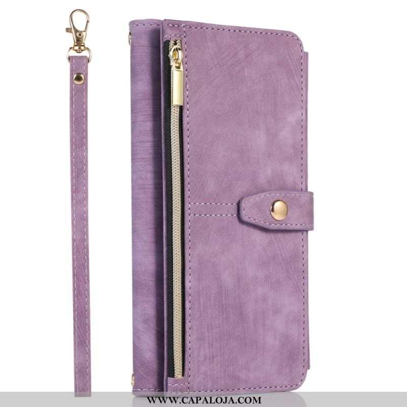 Capa Folio Para Samsung Galaxy S23 Ultra 5G Com Bolsa De Zíper