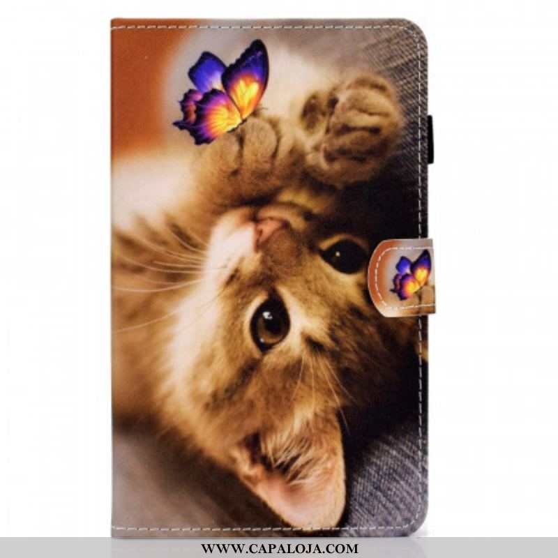 Capa Folio Para Samsung Galaxy Tab A8 (2021) Minha Gatinha E Borboleta