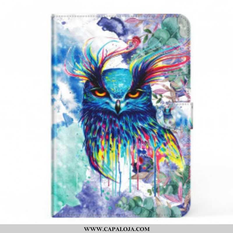 Capa Folio Para Samsung Galaxy Tab S8 / Tab S7 Coruja De Couro Sintético