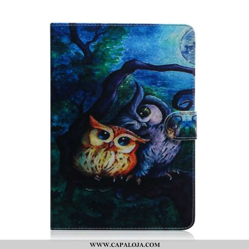 Capa Folio Para Samsung Galaxy Tab S8 / Tab S7 Corujas Pintando