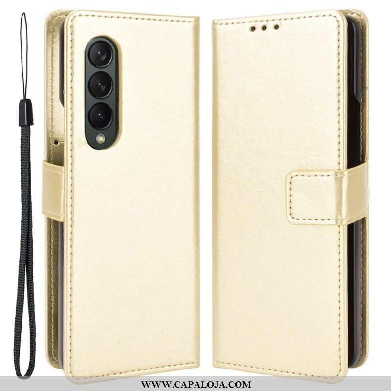 Capa Folio Para Samsung Galaxy Z Fold 4 De Cordão Clássico Couro Sintético Liso Com Tiras