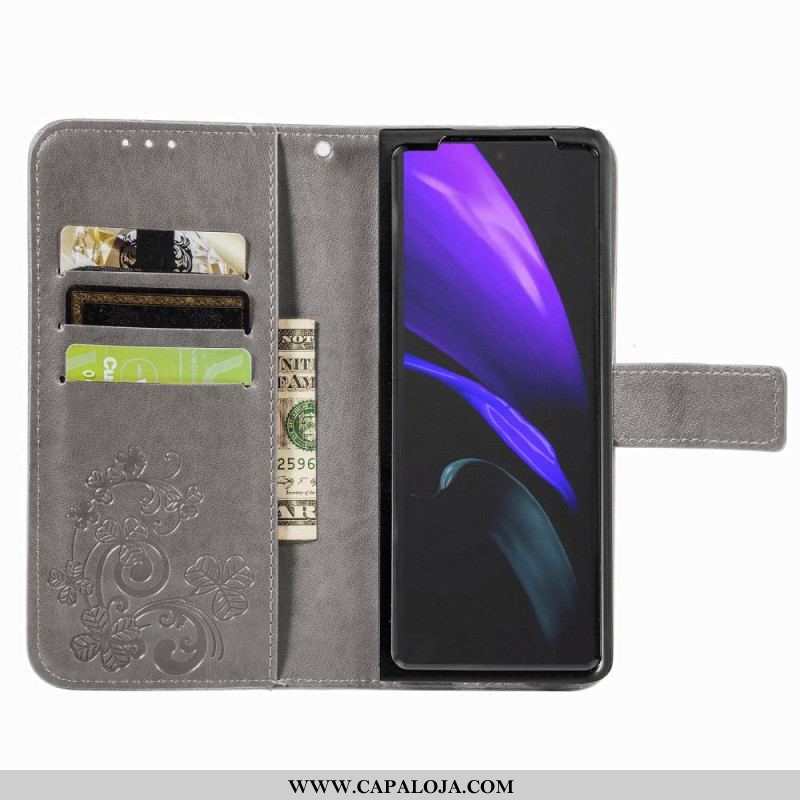 Capa Folio Para Samsung Galaxy Z Fold 4 Padrão De Trevos Com Alça