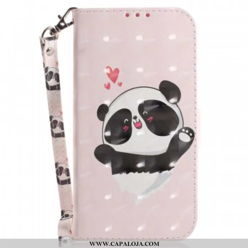 Capa Folio Para Sony Xperia 1 IV De Cordão Pequeno Panda Com Alça