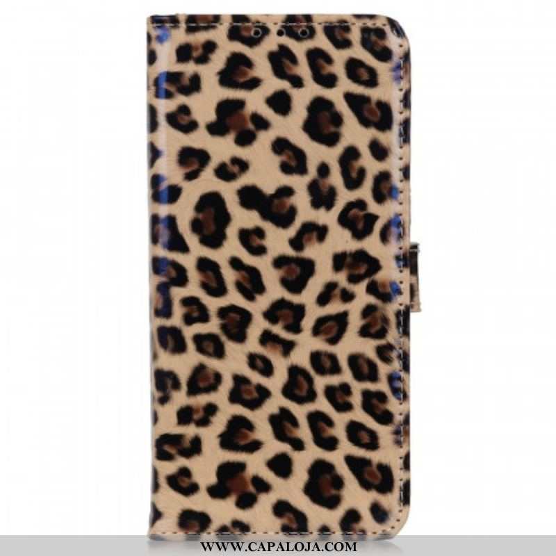 Capa Folio Para Sony Xperia 1 IV Efeito Pele De Leopardo