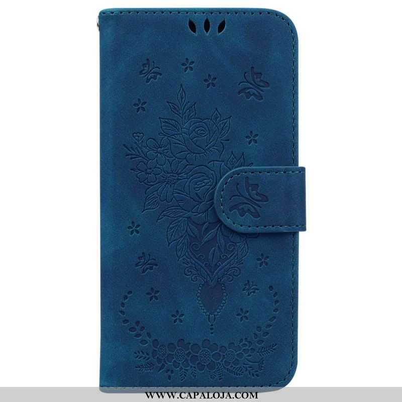 Capa Folio Para Xiaomi 12 / 12X De Cordão Strappy Rosas E Borboletas