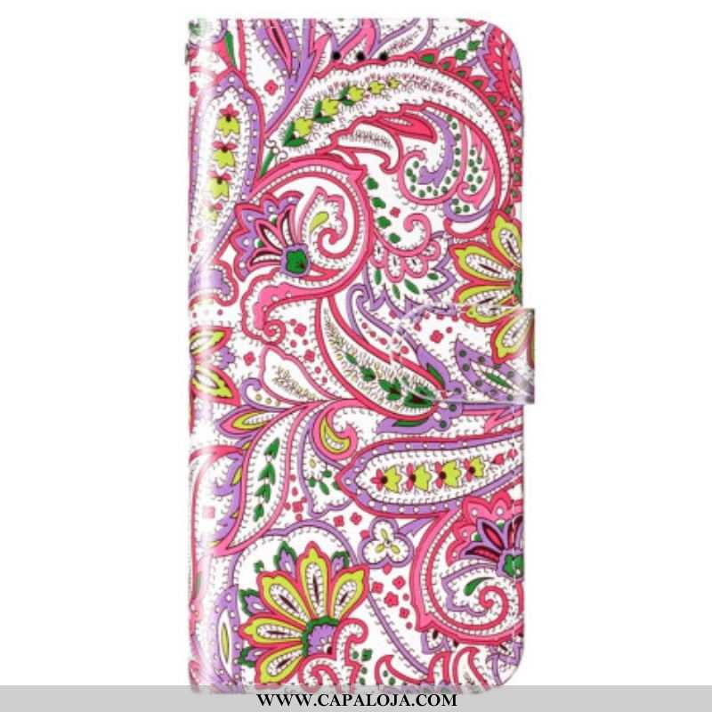 Capa Folio Para Xiaomi 12 Lite De Cordão Padrão Strappy Paisley