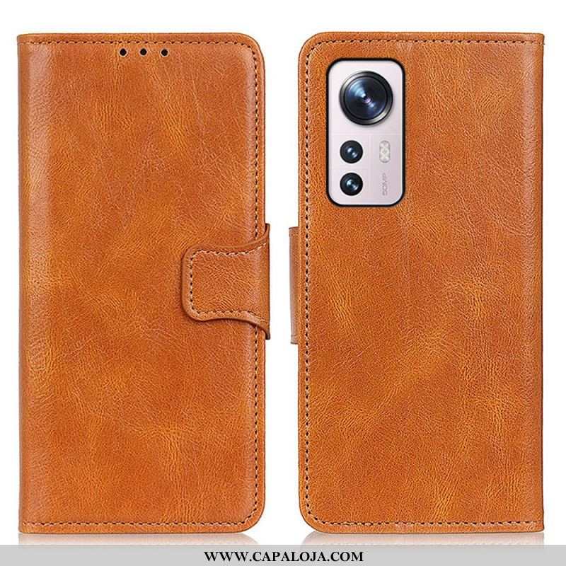 Capa Folio Para Xiaomi 12 Pro Fecho Reversível Efeito Couro