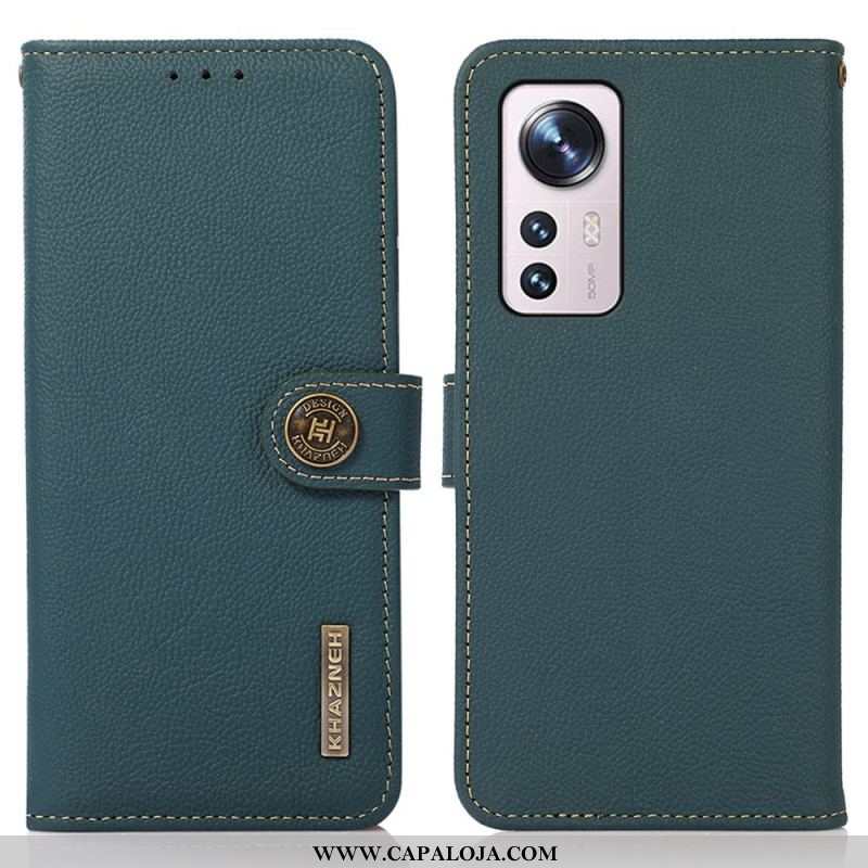 Capa Folio Para Xiaomi 12 Pro Khazneh Rfid Couro Genuíno