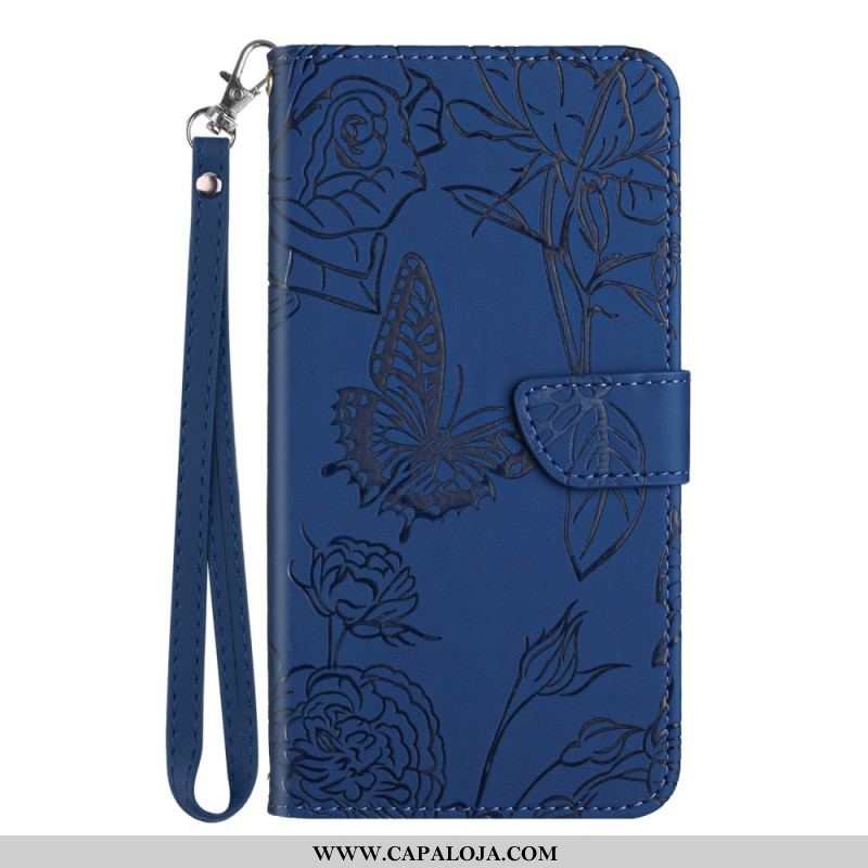 Capa Folio Para Xiaomi 13 Borboletas E Cordão