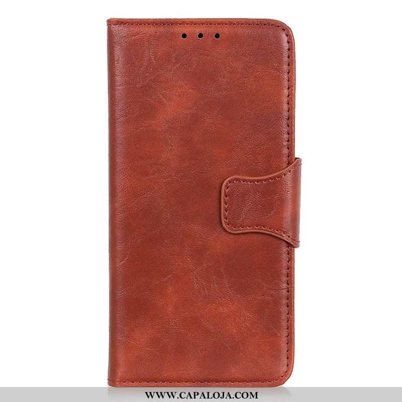 Capa Folio Para Xiaomi 13 Pro Fecho Reversível De Couro Rachado