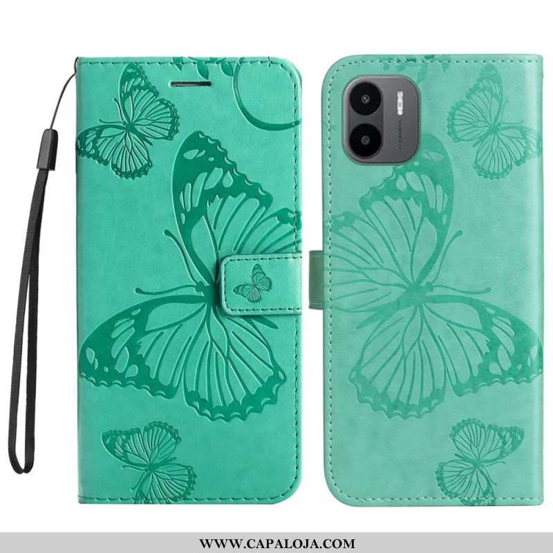 Capa Folio Para Xiaomi Redmi A1 De Cordão Borboletas Gigantes