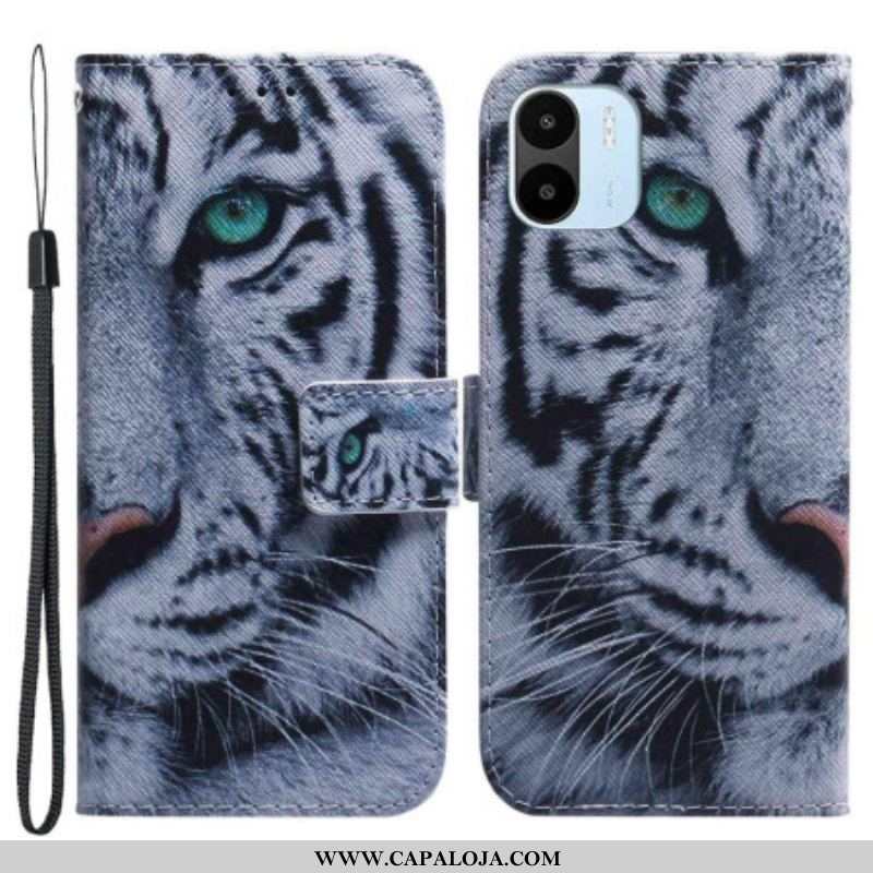 Capa Folio Para Xiaomi Redmi A1 Tigre Branco