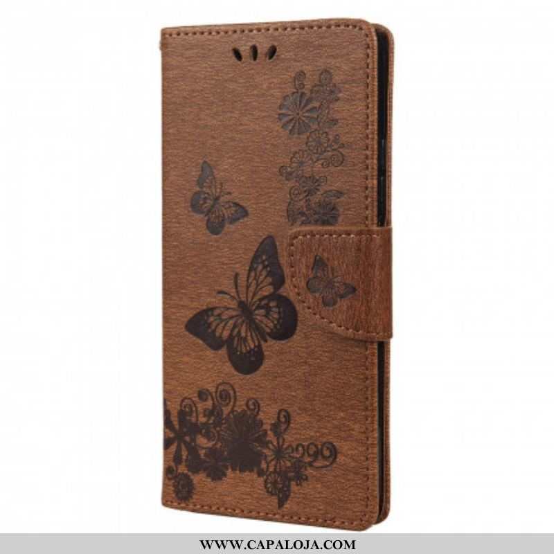 Capa Folio Para Xiaomi Redmi Note 10 / 10S Apenas Borboletas Com Cordão