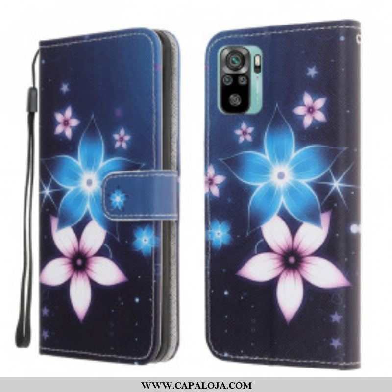 Capa Folio Para Xiaomi Redmi Note 10 / 10S De Cordão Flores De Cinta Lunar