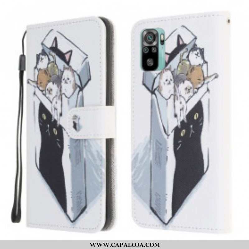 Capa Folio Para Xiaomi Redmi Note 10 / 10S De Cordão Gatos De Entrega Com Tangas