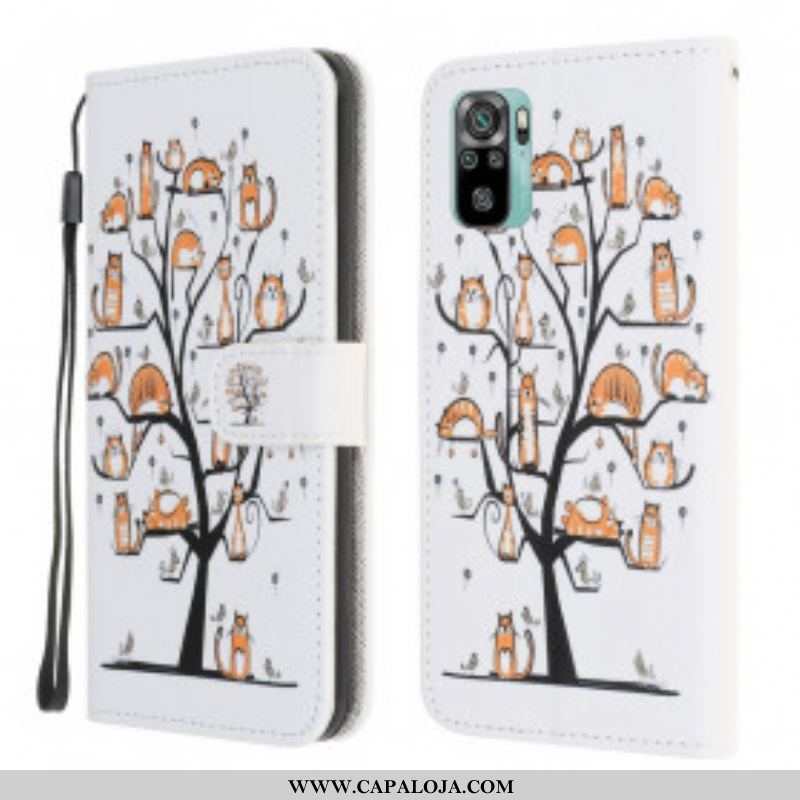 Capa Folio Para Xiaomi Redmi Note 10 / 10S De Cordão Gatos Divertidos Com Alça