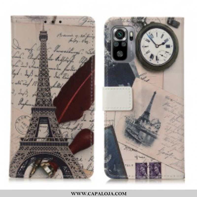 Capa Folio Para Xiaomi Redmi Note 10 / 10S Torre Eiffel Do Poeta