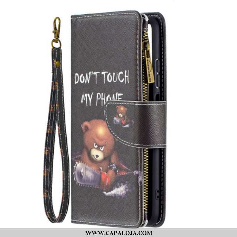 Capa Folio Para Xiaomi Redmi Note 10 / 10S Urso De Bolso Com Zíper