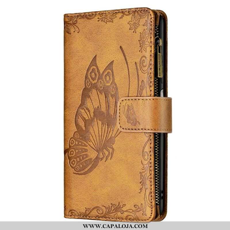 Capa Folio Para Xiaomi Redmi Note 10 5G Bolso Com Zíper Borboleta