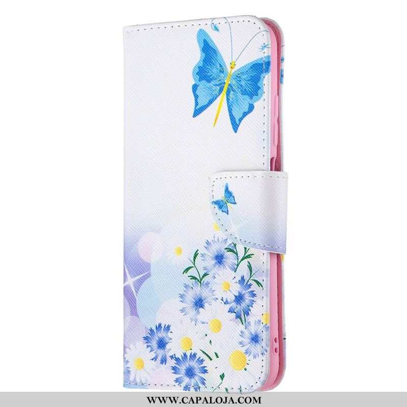 Capa Folio Para Xiaomi Redmi Note 10 5G Borboletas E Flores