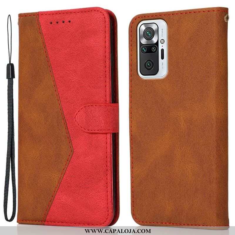 Capa Folio Para Xiaomi Redmi Note 10 Pro Couro Falso Triângulo De Dois Tons