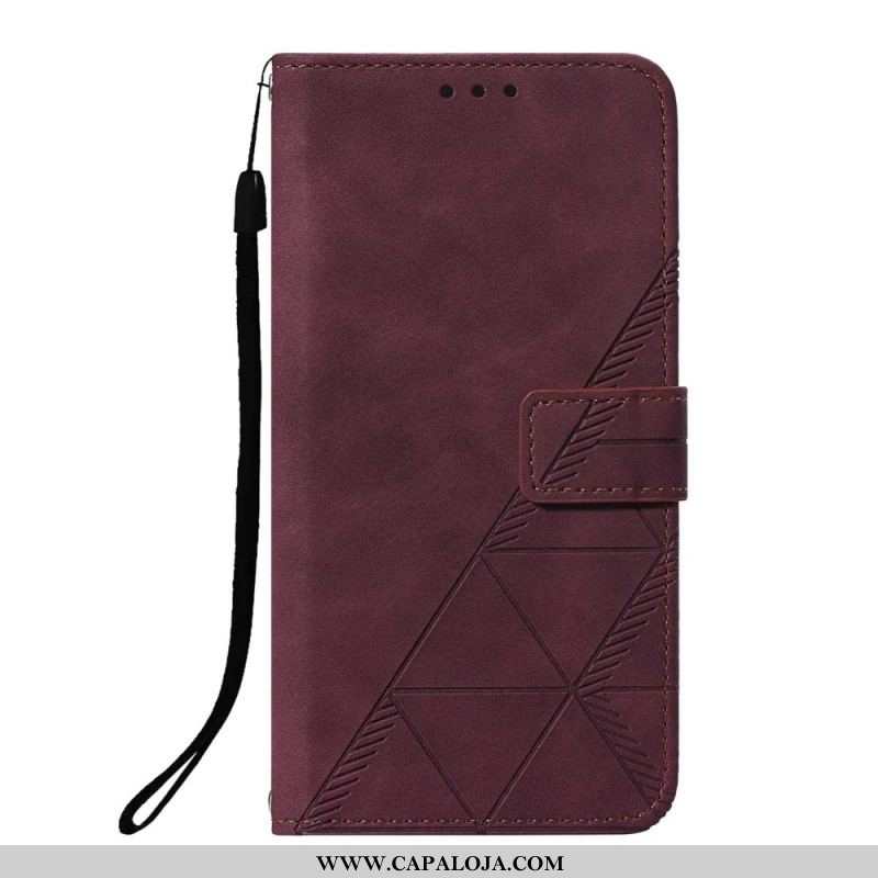 Capa Folio Para Xiaomi Redmi Note 10 Pro De Cordão Estilo De Couro Geométrico Com Tiras