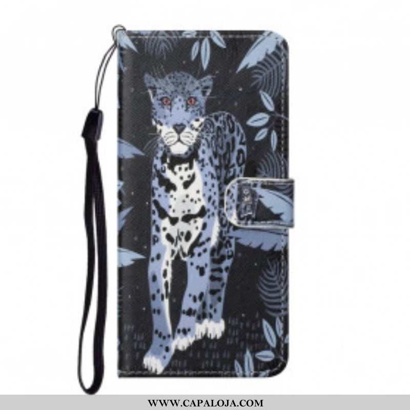 Capa Folio Para Xiaomi Redmi Note 10 Pro De Cordão Leopardo Strappy