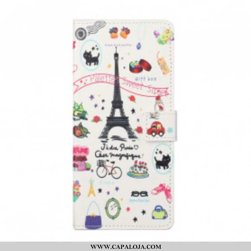 Capa Folio Para Xiaomi Redmi Note 10 Pro Eu Amo Paris