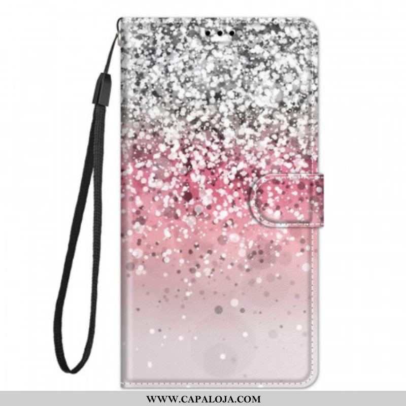 Capa Folio Para Xiaomi Redmi Note 10 Pro Lantejoulas Com Alça