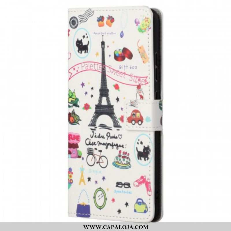 Capa Folio Para Xiaomi Redmi Note 11 / 11S Eu Amo Paris