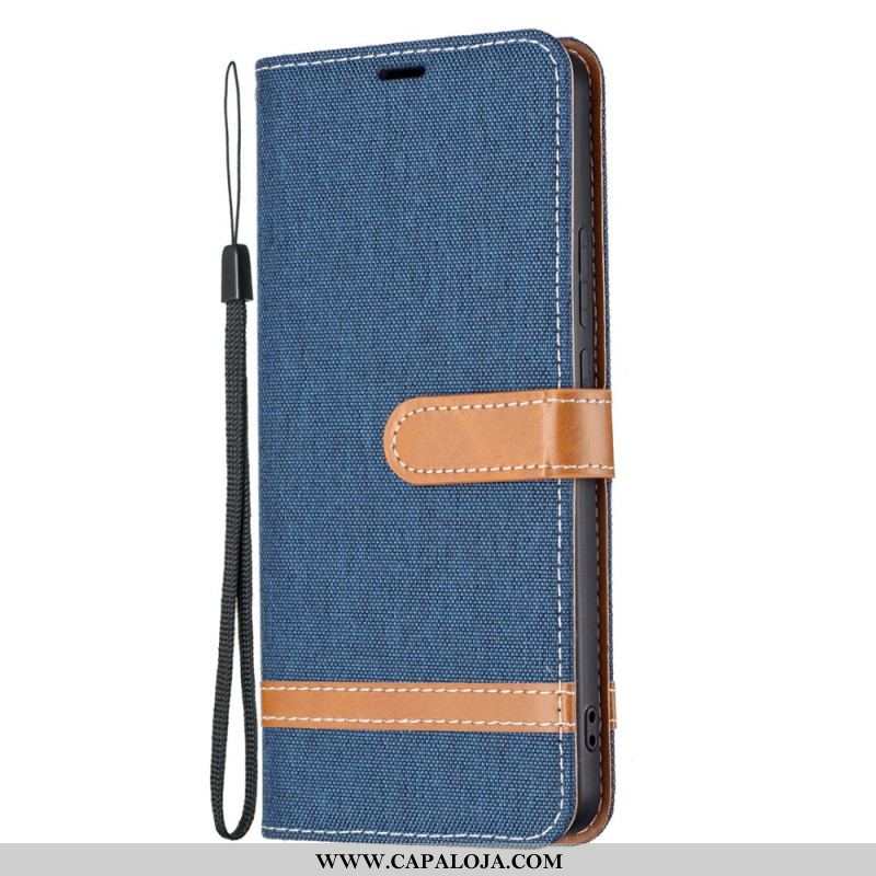 Capa Folio Para Xiaomi Redmi Note 11 Pro Plus 5G De Cordão Correia Efeito Tecido E Couro