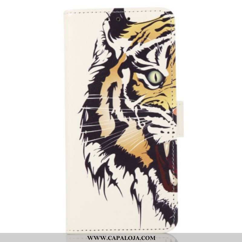 Capa Folio Para Xiaomi Redmi Note 12 4G Tigre Feroz