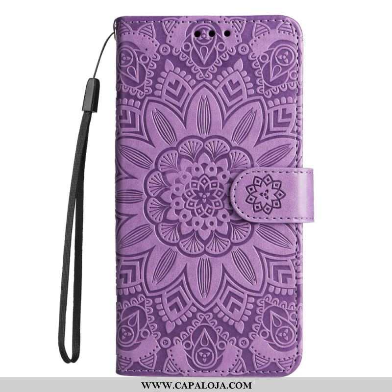 Capa Folio Para Xiaomi Redmi Note 12 Pro Plus De Cordão Decoração Mandala Com Alça