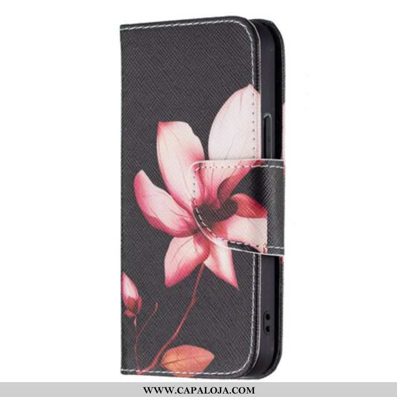 Capa Folio Para iPhone 13 Mini Flor Rosa