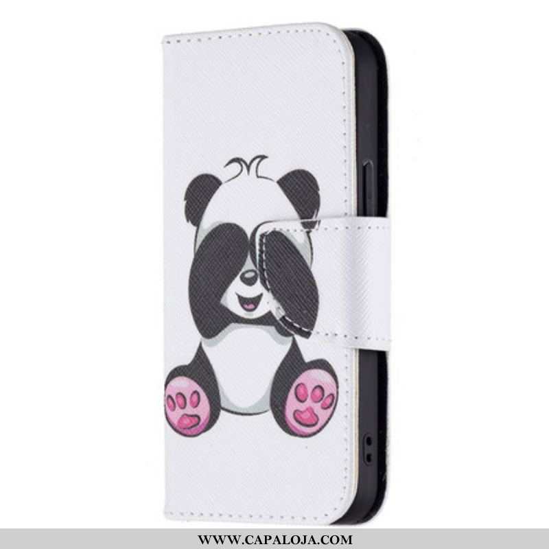 Capa Folio Para iPhone 13 Mini Panda Divertido