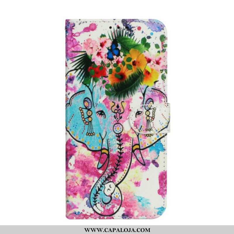 Capa Folio Para iPhone 13 Mini Pintura De Elefante